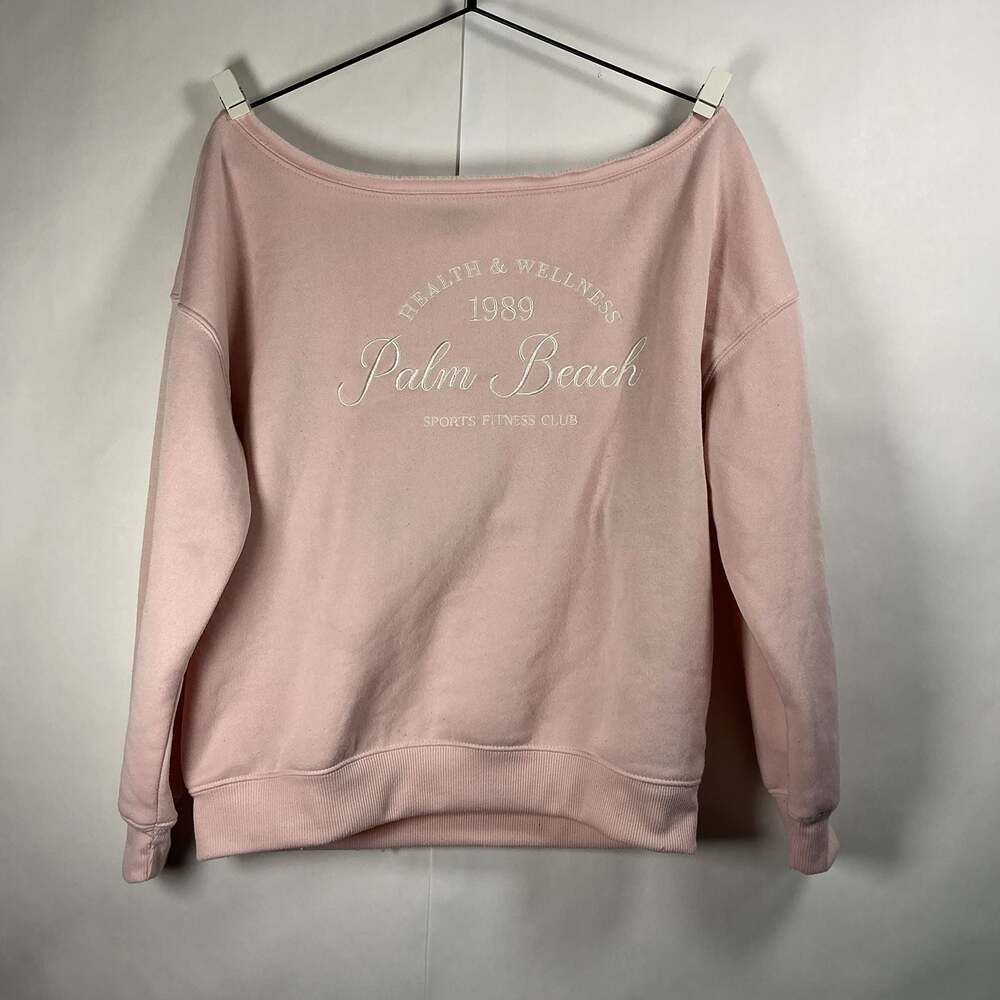 Harper & Ivy Palm Beach Sports Fitness Club Off The Shoulder Sweatshirt Pink